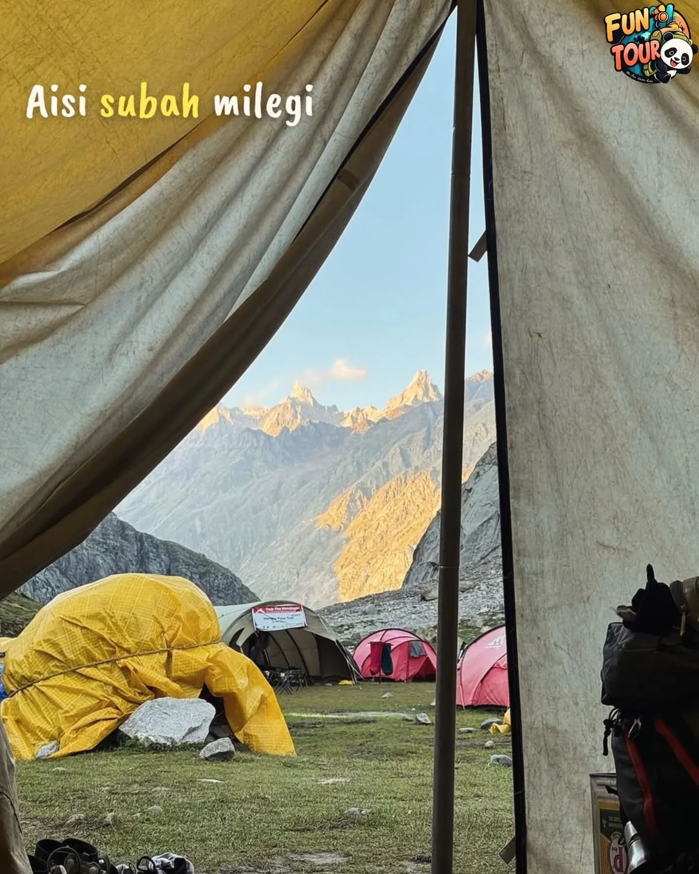 A tent looking out toward the morning sky