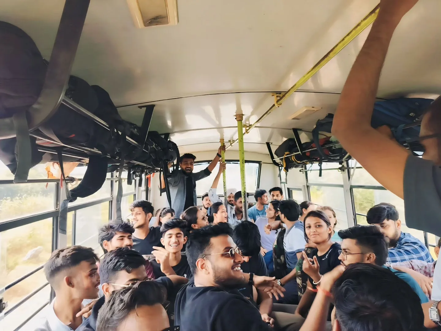 A group beginning a shared road trip